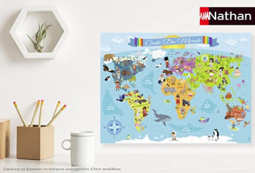Nathan - Puzzle enfants - 150 pièces - Carte du monde - Filles ou garçons dès 7 ans - Puzzle de qualité supérieure - Carton épais et résistant - Cartographie - 86806