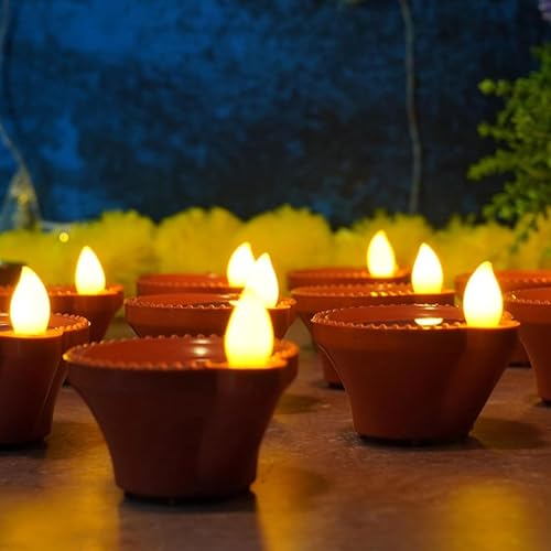 Image of Ein Sof Water Sensor Electric Diya 24 Pcs - LED Diya for Home Decoration, Smokeless Flameless Artifical Lights for Diwali, Birthday and All Occasions