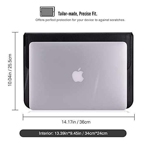 Moko 13-13.3 Inch Laptop Sleeve Case Fits Macbook Air 13-Inch Retina, Macbook Pro 13", Dell Xps 13, Samsung Notebook 13.3" Tab S8 Ultra 14.6" Pu Leather Envelope Case With Document Pocket, Black #TOP1