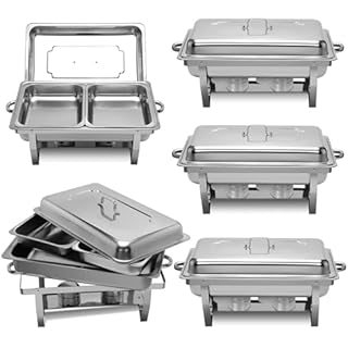 STEELUS 4 Pack 9QT Chafing Dish with Half Size Food Pans, Nonstick Stainless Steel Chafer Food Warmer, Complete Set
