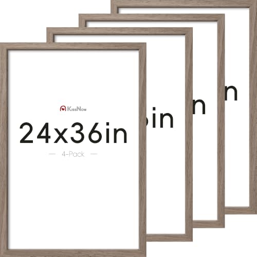 KissNow 24x36 Poster Frame 4 Pack, Walnut Solid Wood, Gallery Wall Hanging