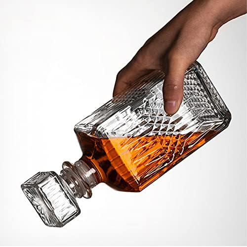 Image of WEZOSHINET 1 Litre Whiskey Bottle Decanter for Whisky Scotch, Liquor, Vodka, Wine or Bourbon | Irish Cut | Food Grade Bpa Free | Airtight Cap with Silicon Grip (1000 ML Wine Decanter) - Glass