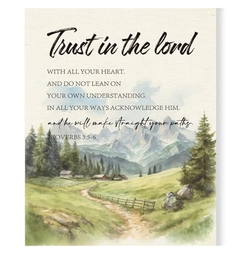 AZPAAAIH Faith Based Wall Art Trust In The Lord Canvas Print Christian Quote Poster for Encouragement and Hope in Bedroom or Off