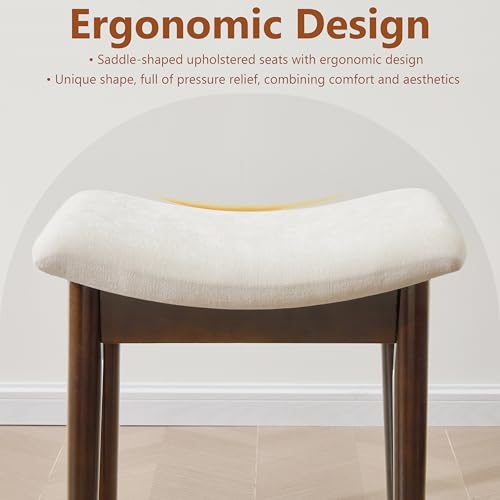 Royal Windsor Vanity Stool with Saddle Cushion, 18 Inch Makeup Vanity Chair for Living Room, Morden Foot Stool Ottoman Piano Bench,Small Upholstered Bench for Bedroom, White
