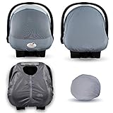 CozyBaby Combo Pack with Mesh Breathable Sun and Bug Cover and Lightweight Spring, Glacier Gray