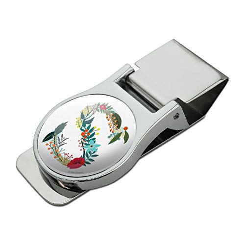 Letter S Floral Monogram Initial Satin Chrome Plated Metal Money Clip