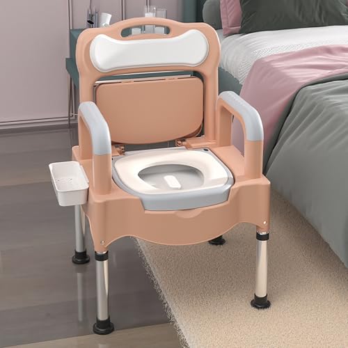 Nachtstuhl für Senioren, höhenverstellbare tragbare Toilette für ältere und behinderte Menschen mit Armlehnen und abnehmbarem Eimer, Toilettenstuhl,Orange