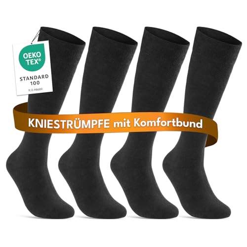sockenkauf24 Kniestrümpfe Herren 43-46 Schwarz Baumwolle mit Komfortbund...