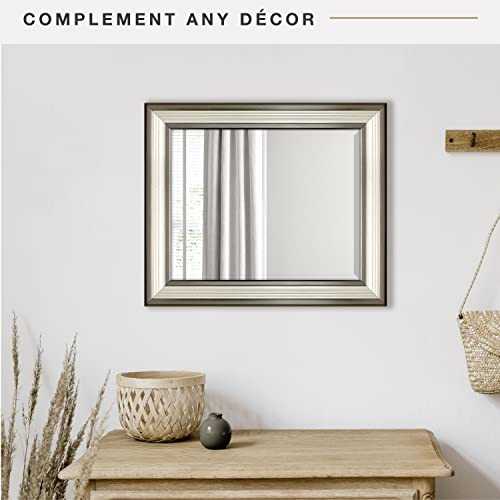 Image of MCS 21x25 Large Wall Mirror, Silver Frame & Beveled Detail Mirror, Vertical & Horizontal Wall Hanging Mirror for Bathroom, Bedroom & Livingroom