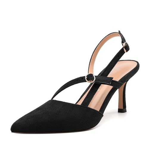 Women's Slingback Pumps, Buckle Pointed Toe High Heels, Slip On Fashion Solid Suede Daily Working Wedding Shoes for Women