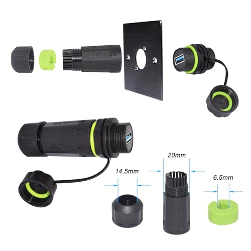 Conector USB panel impermeable IP68, pack 2 piezas miniatura 5