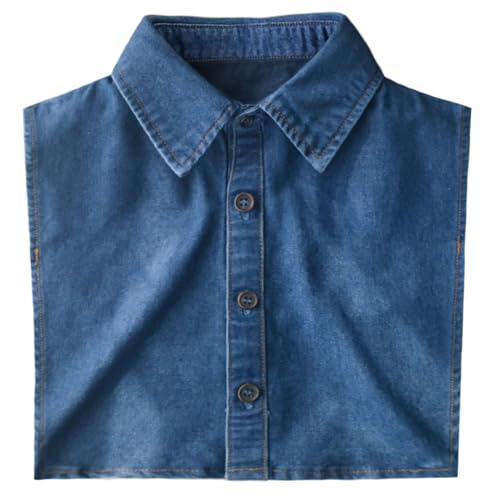 WENLOOY Denim Fake Collar Detachable Blouse Dickey Collar Half Shirts Faux False Collar for Women & Men Favors (B Dark Blue)