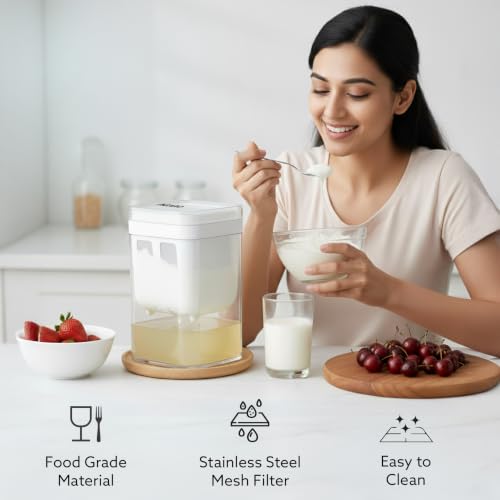 Image of AGARO Greek Yogurt Maker & Curd Strainer, 1100ml BPA-Free Yogurt Strainer with Fine Mesh Filter, Whey Separator for Homemade Greek Yogurt, Curd, Cheese & Dairy