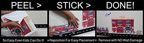 Miniatura 5 de Calcomanías de pared para el departamento de bomberos, decoración de pared para dormitorio de niños, camión de bomberos y vehículos de emergencia,