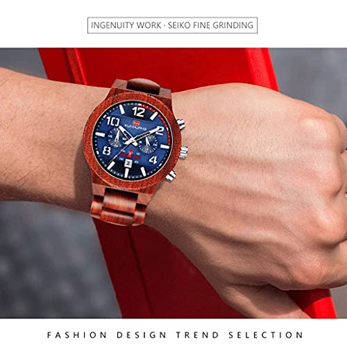 Relojes de madera naturales para hombre ligeros y cómodos con esfera analógica 4
