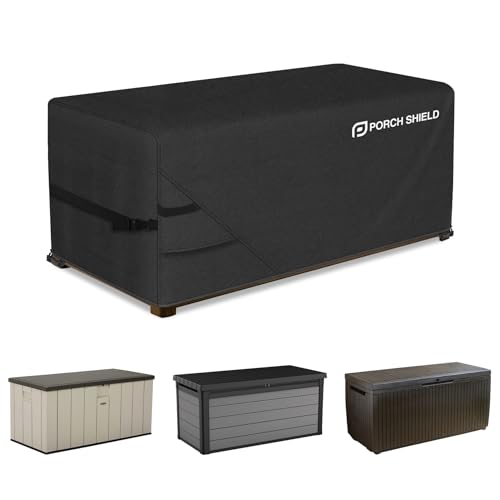 Porch Shield Patio Deck Box Storage Cover - 600D Outdoor Waterproof Cover for 150-230 Gallon Box Tear Resistant Rectangular Fire Pit Table Covers 62 x 29 x 28inch Black
