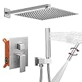 BESy Shower System with 12 Inch Rain Shower Head and Handheld Wall Mounted, High Pressure Rainfall Shower Faucet Fixture Combo Set with 2 in 1 Handheld Showerhead for Bathroom, Brushed Nickel