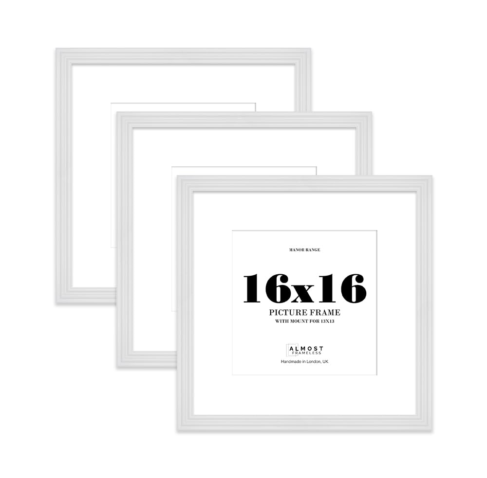 16x16" White Picture Frame - 16x16" Square Frame with 13x13" Mount for 16x16"/13x13" Pictures Luxurious Style Antique-Inspired Home Accessories, 3 Pack