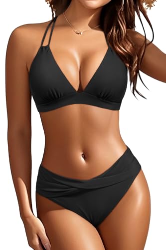 Womens Two Piece Bathing Suit - Push Up Bikini Set Full Coverage Swimsuit Halter Swimwear 2025