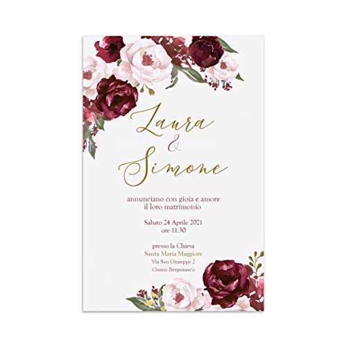Partecipazioni matrimonio fiori inviti nozze geometrico fiori rosa acquerello boho chic 10 pz