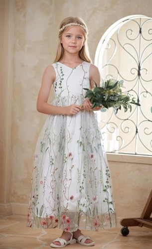 Special Occasion Dresses for Girls Wedding Flower Girl Dress Tulle Lace Full Length Sleeveless Kids Ball Gown 2-163