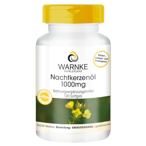 Nachtkerzenöl - mit 1000mg Nachtkerzenöl davon 650mg Linolsäure und 10mg Vitamin E - 120 Softgels - Deutsche Apothekenqualität - hochdosiert | Warnke Vitalstoffe