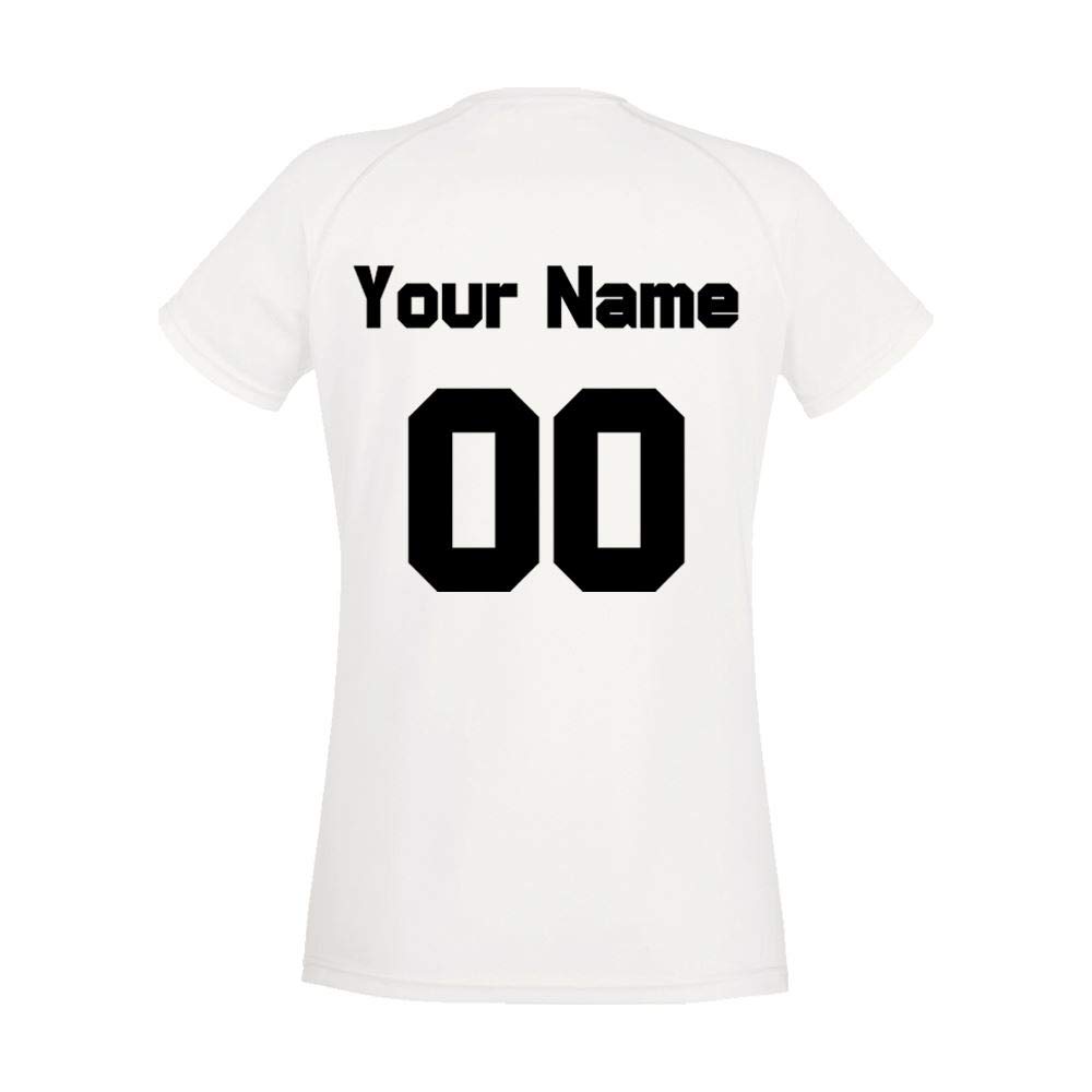Personalised Women's Football T-Shirt, White, Size Small, Personalise with Any Name and Number