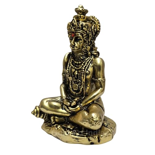 Image of Gold Art India Hanuman ji murti Home Decor Article | Mediating Bajrangbali Idol for Gifting | Maruti Statue for Puja & Office Desk | Hanuman for House Warming (5 x 3)