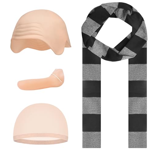 Adult Black Gray Striped Scarf Costume with Nose for Halloween Cosply Accessory Set
