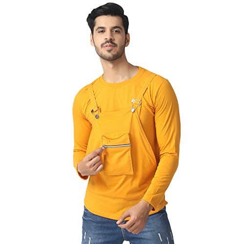 Image of Black Collection Solid Men Dungaree Style Full Sleeve T-Shirt