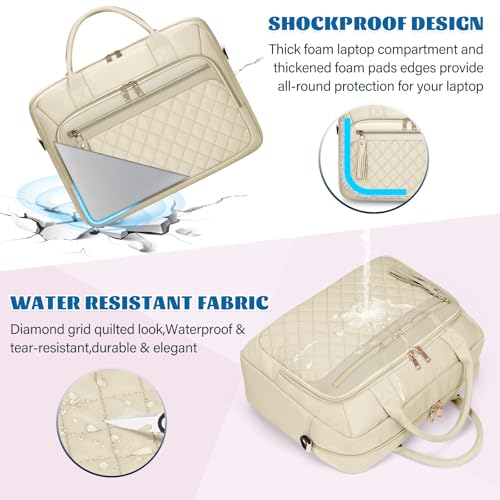 Image of RAINSMORE Laptop Bag 17.3 Inch Briefcase for Women Waterproof Computer Messenger Shoulder Bags Large Laptop Case for Work Business Office Travel College, Beige