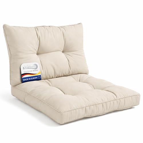 Beautissu Set Cojines Sofa Exterior Jardin Asiento 60x60 cm y Respaldo 60x40 cm Natural – Cómodo Cojin Exterior para Silla Lounge y Acolchado Ratán, Muebles Jardín Sillones – xLuna