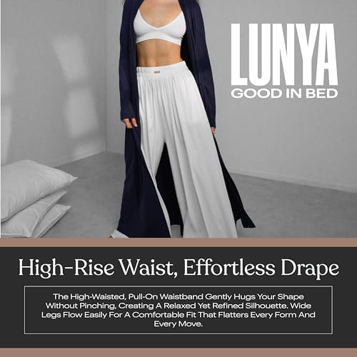 Image of Lunya Organic Pima Wide Leg Cotton Pants for Women - Organic Cotton Palazzo Pants - High Rise Wide Waistband