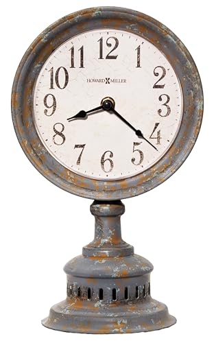 Howard Miller Ardie Mantel Clock 635-199 – Antique Black Finished Metal, Gray & Rusty Undertones, Distressed Dial & Numerals, Shatter-Resistant Crystal, Quartz Movement