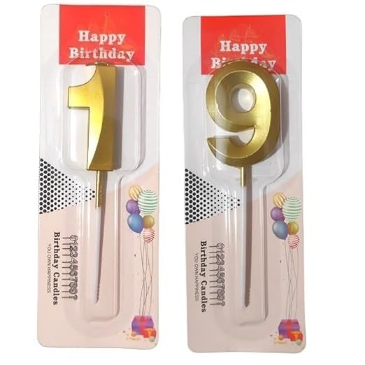 Image of ToyUniverse Nineteen Number Candle - Metallic Gold for Nineteenth Birthday, Anniversary, Surprise Party Cake Decoration (Pack of 2)