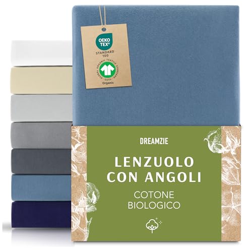 Dreamzie Lenzuolo Singolo Con Angoli Organico Cotone 80x160 cm - Blu - Certificato senza Prodotti Chimici (Oeko TEX)
