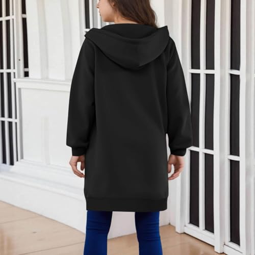 Girls Zip up Hoodie Long Hooded Sweatshirt Coat Fleece Solid Color Jackets with Pockets Fashion Fall Winter Clothes4