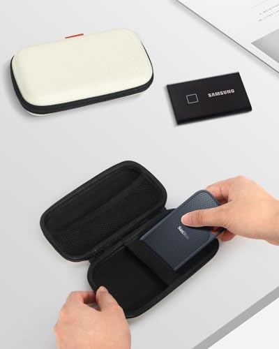 Image of Off White Small Hard Carrying Case, Portable Tech Organizer Pouch
