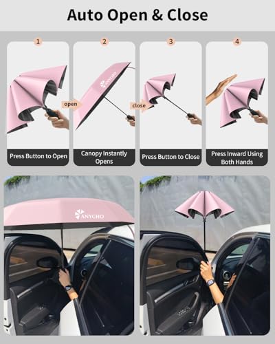 Image of ANYCHO Umbrella for Women 3 Fold with Carabiner Handle - Small Size for UV Protection & Rain - Automatic Pocket Umbrella for Men, Women and Kids