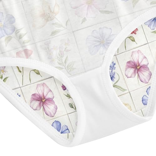 ZZKKO Watercolor Flower Plaid Girls Underwear Toddler Panties for Girls Comfort Brief Size 2T-8Y4