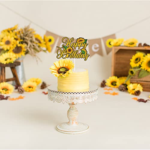 Sunflower Happy Birthday Cake Topper Gold Glitter Summer Theme Kids Boy Girl Birthday Party Supplies Decor #TOP4
