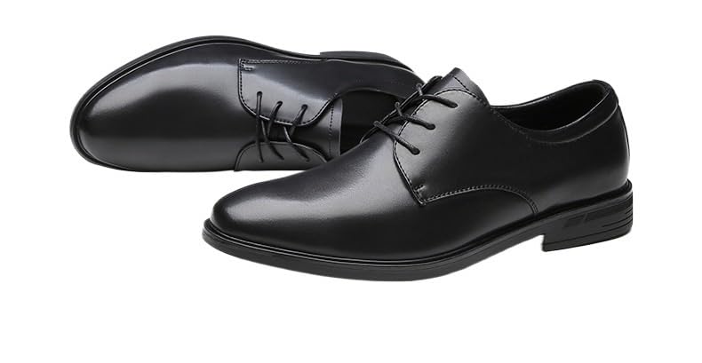 HOOENG Formal Dress Shoes for Men Lace Up Round Toe Vegan Leather Solid Color Derby Shoes Rubber Sole Resistant Non Slip Party(Color:Black,Size:6.5)4