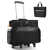 Ytonet Rolling Teacher Bag, Multifunctional Teacher Tote Bag with Detachable Dolly & File Tote, Large Rolling Briefcase with 15.6