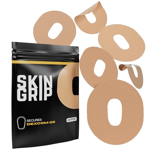 Skin Grip Adhesive Patches for Dexcom G6 CGM (20-Pack), Waterproof & Sweatproof for 10-14 Days, Pre-Cut Adhesive Tape, Continuous Glucose Monitor Protection (Tan)