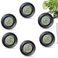 Dictien Mini Hygrometer Digital, ℃/℉ Verstellbar, 6pcs, Schwarz, Freistehend, Für Haus, Schule, Weinkeller, Gewächshaus, Keller, Lager