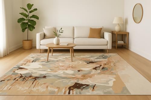 Tapete Floral Lana Mezcla 10' x 8' Beige miniatura 4