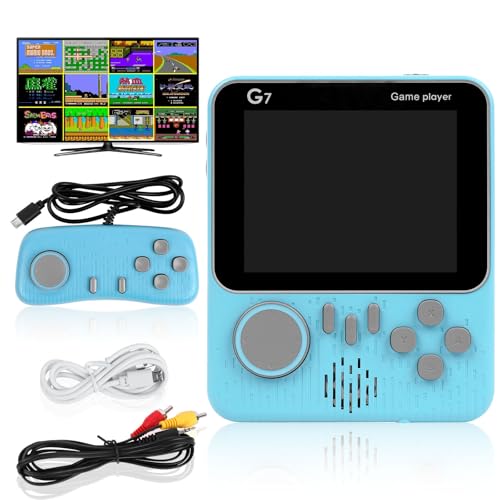 OSDUE Handheld Spielkonsole,Retro Handheld Konsole Mit 666 Klassischen Spielen, 3.5' LCD-Bildschirm Wiederaufladbar Tragbare Spielekonsole für Teenager(Blau)