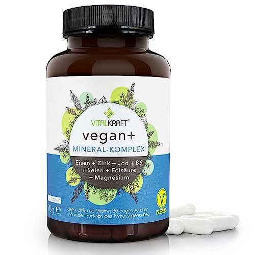 VITALKRAFT Vegan+ Mineral-Komplex-hochdosierte Kapseln mit Magnesium, Eisen, Zink, Jod, Selen, B6...