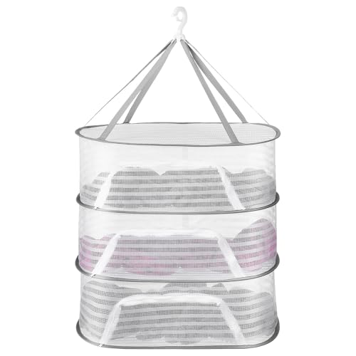 UTHCLO 物干しネット 段 段折りたたみ式干し網ネット メッシュ構造通気性良好 風防付き多用途ハンギングラック 下着 靴下 野菜乾燥用収納