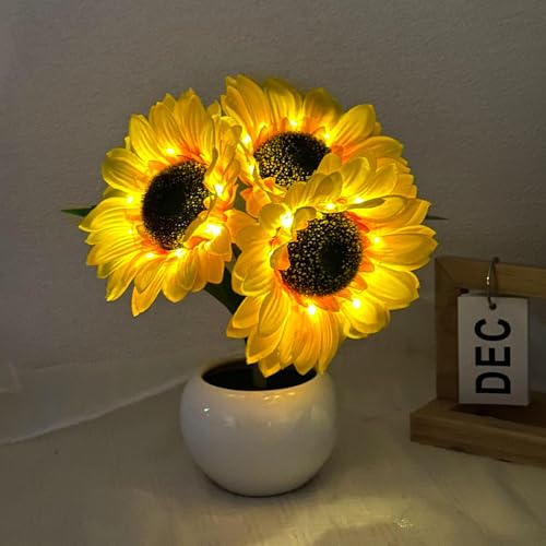 Image of Sunflower Flower Table Lamp Sunflower Gifts for Women Rechargeable Cordless Bedside Lamps USB Infinitely Dimming Night Light for Restaurant Bedroom